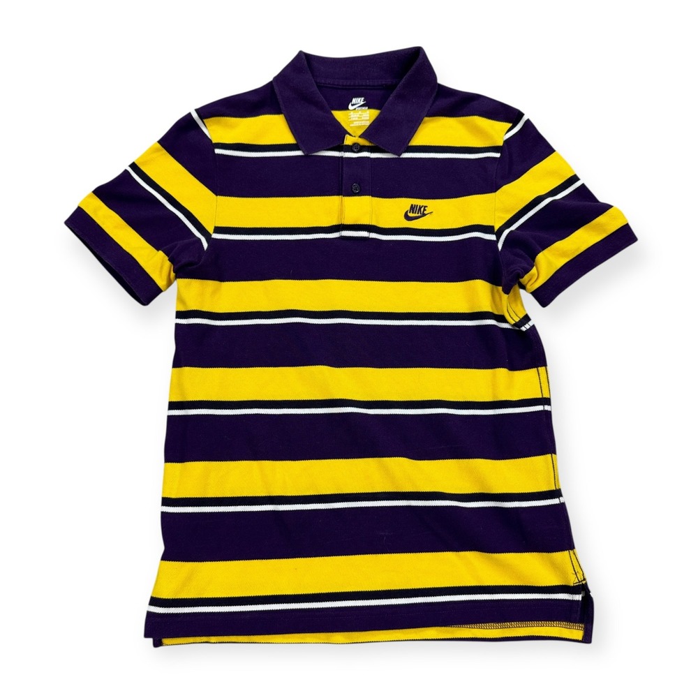 Nike Shirt Men's Medium Purple Yellow Stripe Polo Sportswear Tennis Preppy